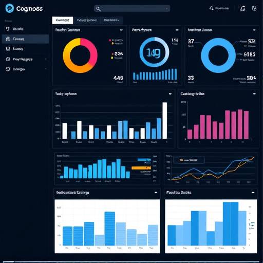 Screenshot of a Cognos Analytics dashboard showing various data visualizations.